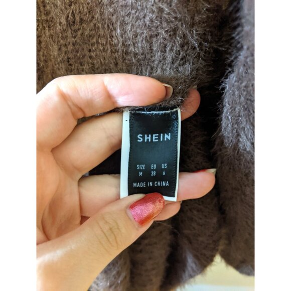 Womens Fuzzy Knit Brown Sweater Dress Ruched Party Fall V-Neck Casual Cozy Sz M - Picture 8 of 9